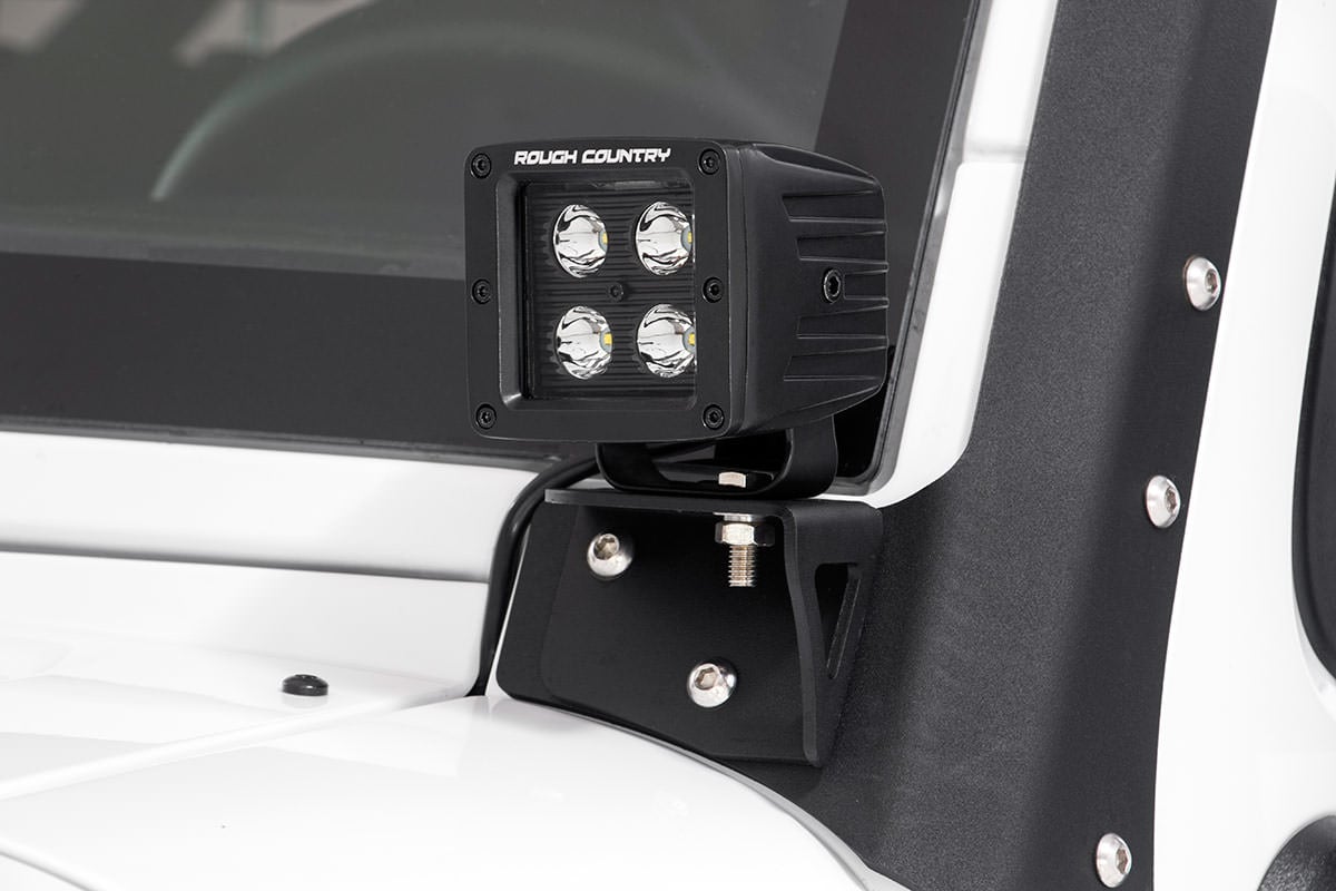 Jeep Wrangler LED Light Mount - Lower Windshield - Rough Country - Pod - '07-'10